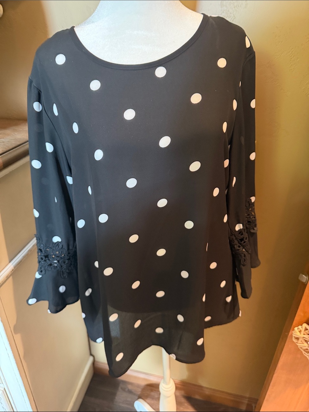 Zac & Rachel Black Polka Dot Blouse with Lace Cuff